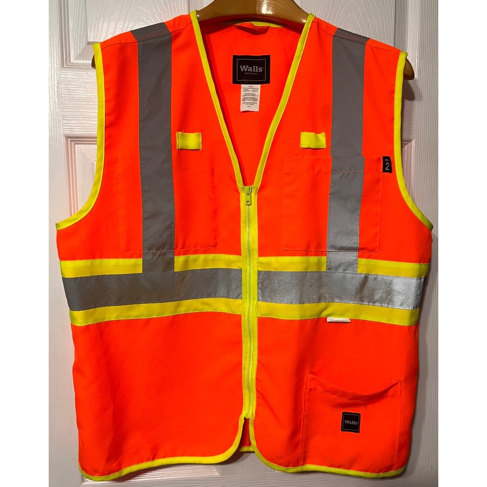 Walls Workwear Mens Safety Vest Large Orange Hi-Vis ANSI Class 2 Reflective